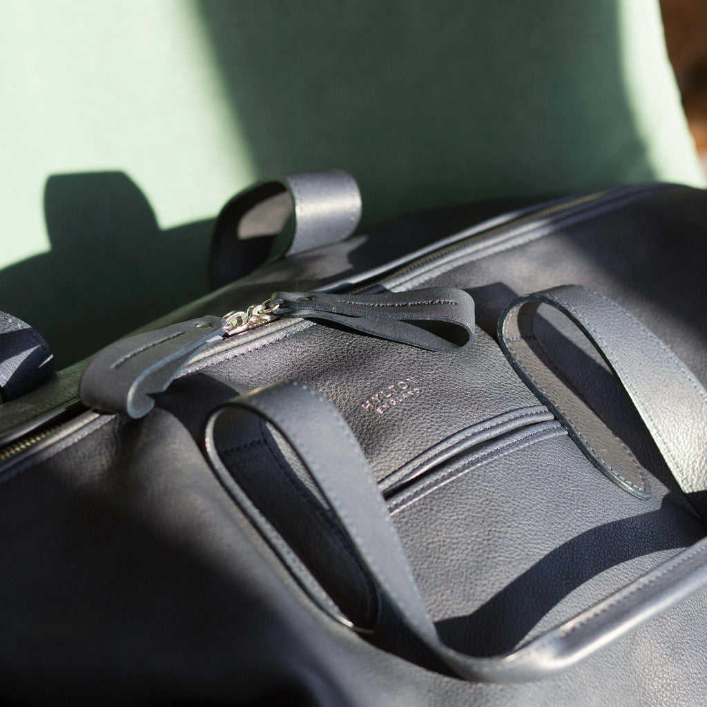 Navy Leather Weekender