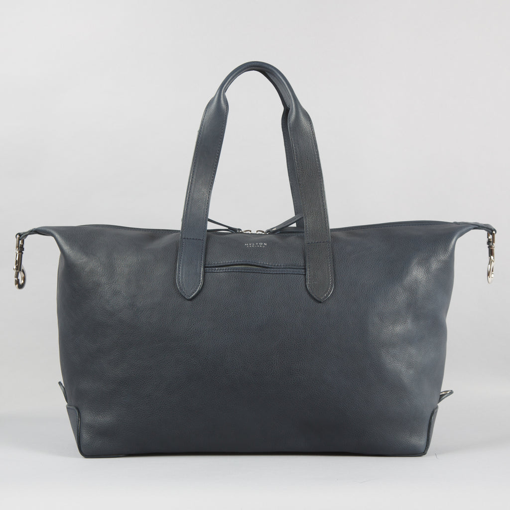 Navy Leather Weekender